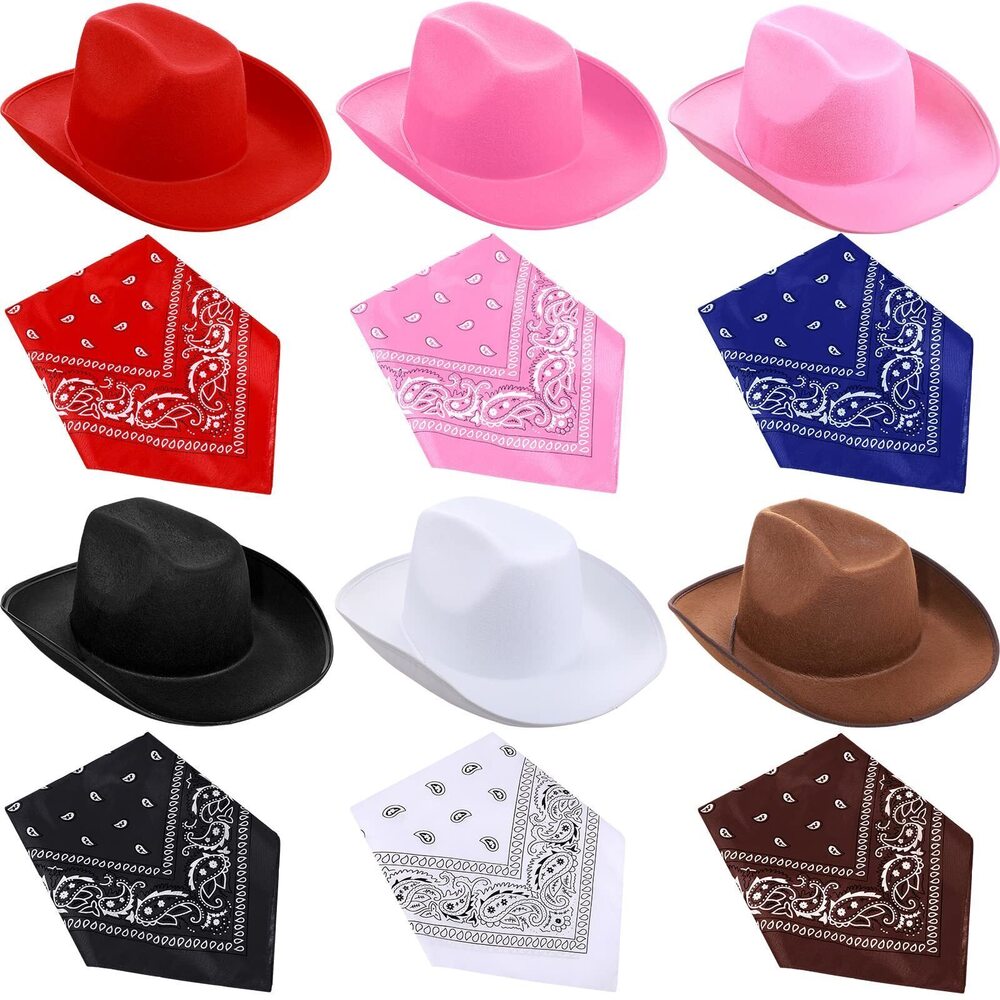 7527 6 Sets Cowboy Hat and Paisley Bandana DIY Cowgirl Hat Halloween